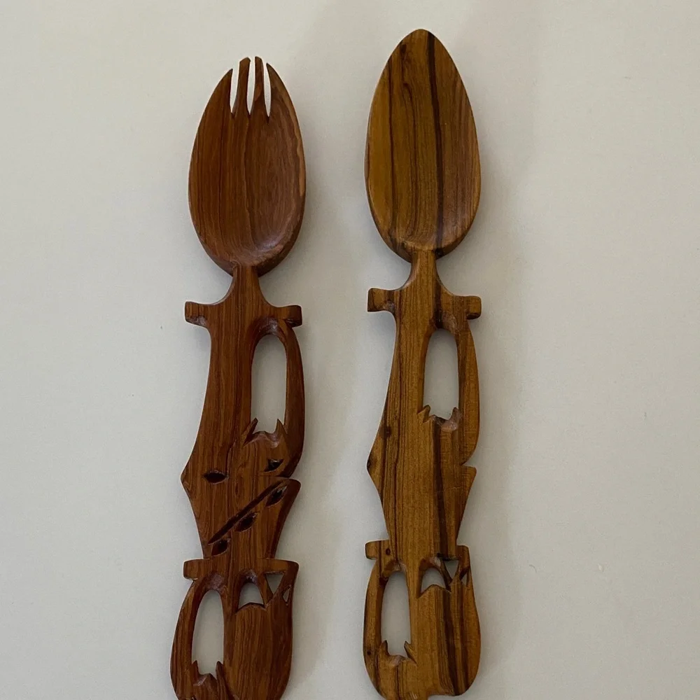 Artisan Carved Wooden Serving Utensils